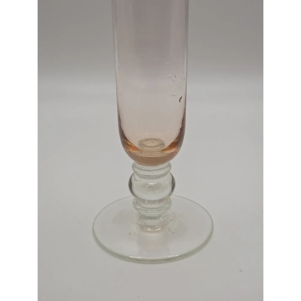 Peach Glass Vase Etched Flowers Stemmed Pedestal Vintage Delicate
